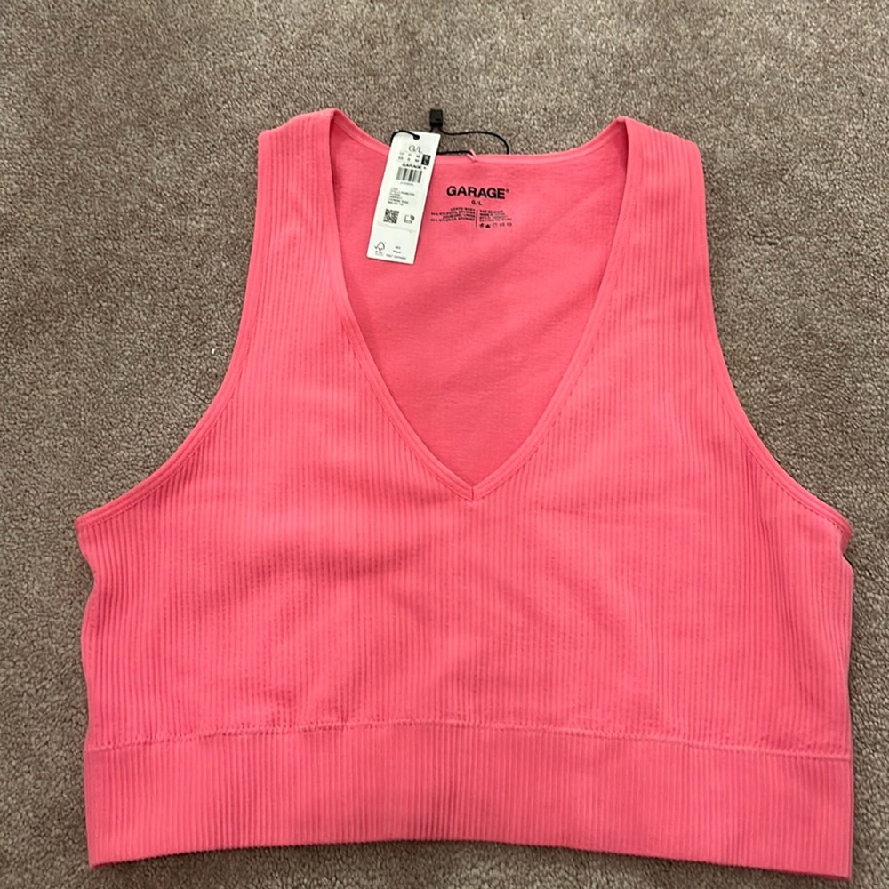 GARAGE size L seamless Stella Plunge Cami Tank color Carmine Rose NWT
